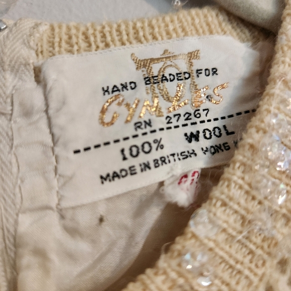 Vintage 60s CYN LES Hand Beaded Cream Wool Sequin Paillette Sweater Vest‎ Small - Picture 10 of 10